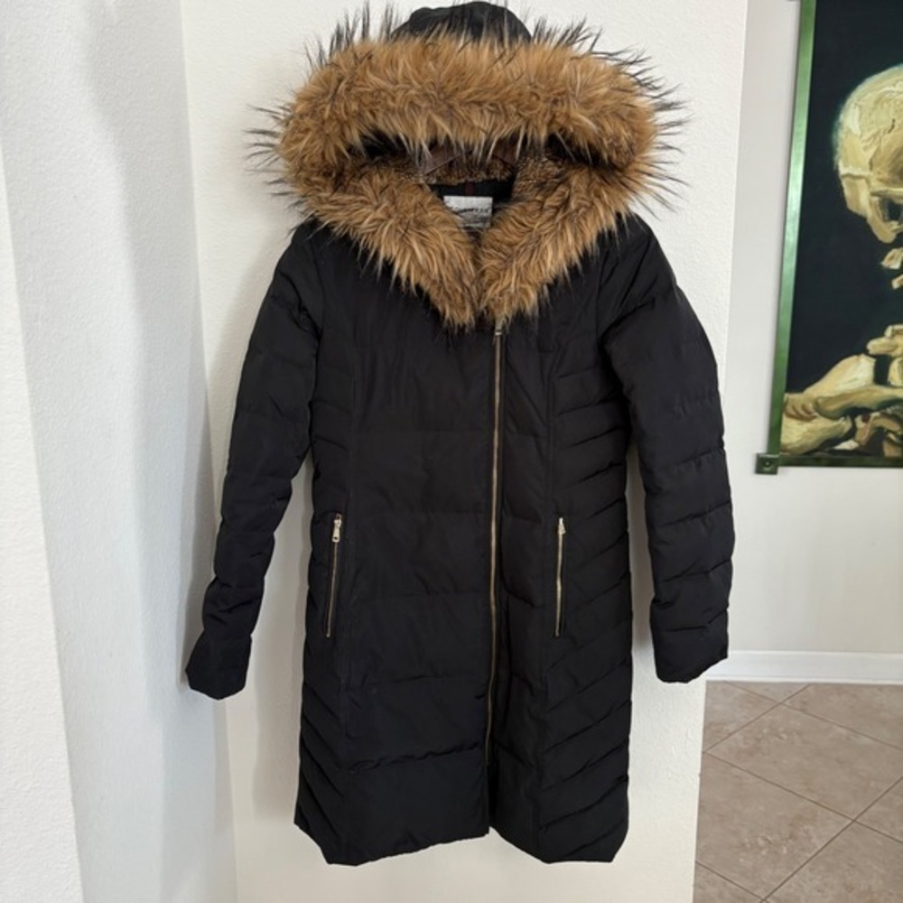 Cole Haan Signature Women's Black Faux Fur Hood Puffer Coat Down Fill Size S